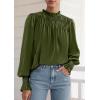 imagePRETTYGARDEN Business Casual Tops for Women Frill Neck Satin Long Sleeve Shirts Work Office Fall Outfits 2025Army Green