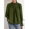 imagePRETTYGARDEN Business Casual Tops for Women Frill Neck Satin Long Sleeve Shirts Work Office Fall Outfits 2025Army Green