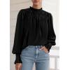 imagePRETTYGARDEN Business Casual Tops for Women Frill Neck Satin Long Sleeve Shirts Work Office Fall Outfits 2025Black