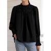 imagePRETTYGARDEN Business Casual Tops for Women Frill Neck Satin Long Sleeve Shirts Work Office Fall Outfits 2025Black