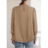 imagePRETTYGARDEN Business Casual Tops for Women Frill Neck Satin Long Sleeve Shirts Work Office Fall Outfits 2025Khaki