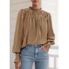 imagePRETTYGARDEN Business Casual Tops for Women Frill Neck Satin Long Sleeve Shirts Work Office Fall Outfits 2025Khaki