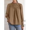 imagePRETTYGARDEN Business Casual Tops for Women Frill Neck Satin Long Sleeve Shirts Work Office Fall Outfits 2025Khaki