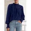 imagePRETTYGARDEN Business Casual Tops for Women Frill Neck Satin Long Sleeve Shirts Work Office Fall Outfits 2025Navy