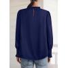 imagePRETTYGARDEN Business Casual Tops for Women Frill Neck Satin Long Sleeve Shirts Work Office Fall Outfits 2025Navy
