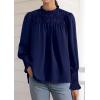 imagePRETTYGARDEN Business Casual Tops for Women Frill Neck Satin Long Sleeve Shirts Work Office Fall Outfits 2025Navy