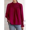 imagePRETTYGARDEN Business Casual Tops for Women Frill Neck Satin Long Sleeve Shirts Work Office Fall Outfits 2025Wine Red