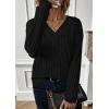 imagePRETTYGARDEN Fall Fashion 2025 Long Sleeve Shirts for Women Ribbed Knit V Neck Dressy Casual Lightweight Sweaters Tunic TopsBlack