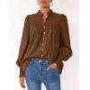 imagePRETTYGARDEN Fall Lantern Long Sleeve Shirts for Women 2025 Trendy Button Vneck Pullover Henley Tops Dressy Work BlousesBrown