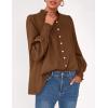 imagePRETTYGARDEN Fall Lantern Long Sleeve Shirts for Women 2025 Trendy Button Vneck Pullover Henley Tops Dressy Work BlousesBrown
