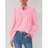 imagePRETTYGARDEN Fall Lantern Long Sleeve Shirts for Women 2025 Trendy Button Vneck Pullover Henley Tops Dressy Work BlousesPink
