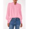 imagePRETTYGARDEN Fall Lantern Long Sleeve Shirts for Women 2025 Trendy Button Vneck Pullover Henley Tops Dressy Work BlousesPink
