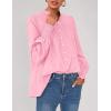imagePRETTYGARDEN Fall Lantern Long Sleeve Shirts for Women 2025 Trendy Button Vneck Pullover Henley Tops Dressy Work BlousesPink