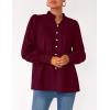 imagePRETTYGARDEN Fall Lantern Long Sleeve Shirts for Women 2025 Trendy Button Vneck Pullover Henley Tops Dressy Work BlousesWine Red