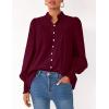 imagePRETTYGARDEN Fall Lantern Long Sleeve Shirts for Women 2025 Trendy Button Vneck Pullover Henley Tops Dressy Work BlousesWine Red