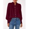 imagePRETTYGARDEN Fall Lantern Long Sleeve Shirts for Women 2025 Trendy Button Vneck Pullover Henley Tops Dressy Work BlousesWine Red