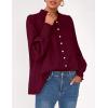 imagePRETTYGARDEN Fall Lantern Long Sleeve Shirts for Women 2025 Trendy Button Vneck Pullover Henley Tops Dressy Work BlousesWine Red