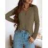 imagePRETTYGARDEN Long Sleeve Shirts for Women 2025 Fall V Neck Waffle Basic Tee Dressy Casual Winter Blouses Knit Tunic TopsArmy Green