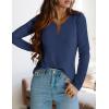 imagePRETTYGARDEN Long Sleeve Shirts for Women 2025 Fall V Neck Waffle Basic Tee Dressy Casual Winter Blouses Knit Tunic TopsNavy