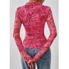 imagePRETTYGARDEN Women Button Down Floral Shirts 2025 Fall Trendy Long Sleeve V Neck Ruched Fitted Mesh Blouse Tops Date OutfitsPink Red Floral