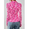 imagePRETTYGARDEN Women Button Down Floral Shirts 2025 Fall Trendy Long Sleeve V Neck Ruched Fitted Mesh Blouse Tops Date OutfitsRose Pink