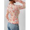 imagePRETTYGARDEN Women Button Down Floral Shirts 2025 Fall Trendy Long Sleeve V Neck Ruched Fitted Mesh Blouse Tops Date OutfitsWhite Pink Floral