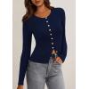 imagePRETTYGARDEN Womens 2025 Fall Cardigan Sweaters Lightweight Long Sleeve Button up Ribbed Knit Tops Winter Fashion ClothesNavy Blue