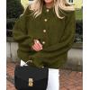 imagePRETTYGARDEN Womens Cropped Cardigans Trendy 2025 Ruffle Open Front Chunky Knit Sweater Oversized Button Down Fall ClothesArmy Green