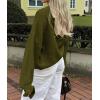 imagePRETTYGARDEN Womens Cropped Cardigans Trendy 2025 Ruffle Open Front Chunky Knit Sweater Oversized Button Down Fall ClothesArmy Green