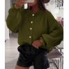 imagePRETTYGARDEN Womens Cropped Cardigans Trendy 2025 Ruffle Open Front Chunky Knit Sweater Oversized Button Down Fall ClothesArmy Green