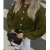 imagePRETTYGARDEN Womens Cropped Cardigans Trendy 2025 Ruffle Open Front Chunky Knit Sweater Oversized Button Down Fall ClothesArmy Green