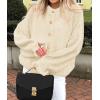 imagePRETTYGARDEN Womens Cropped Cardigans Trendy 2025 Ruffle Open Front Chunky Knit Sweater Oversized Button Down Fall ClothesBeige