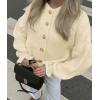 imagePRETTYGARDEN Womens Cropped Cardigans Trendy 2025 Ruffle Open Front Chunky Knit Sweater Oversized Button Down Fall ClothesBeige