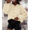 imagePRETTYGARDEN Womens Cropped Cardigans Trendy 2025 Ruffle Open Front Chunky Knit Sweater Oversized Button Down Fall ClothesBeige