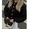 imagePRETTYGARDEN Womens Cropped Cardigans Trendy 2025 Ruffle Open Front Chunky Knit Sweater Oversized Button Down Fall ClothesBlack