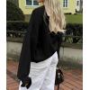 imagePRETTYGARDEN Womens Cropped Cardigans Trendy 2025 Ruffle Open Front Chunky Knit Sweater Oversized Button Down Fall ClothesBlack