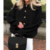 imagePRETTYGARDEN Womens Cropped Cardigans Trendy 2025 Ruffle Open Front Chunky Knit Sweater Oversized Button Down Fall ClothesBlack