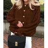 imagePRETTYGARDEN Womens Cropped Cardigans Trendy 2025 Ruffle Open Front Chunky Knit Sweater Oversized Button Down Fall ClothesBrown