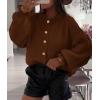 imagePRETTYGARDEN Womens Cropped Cardigans Trendy 2025 Ruffle Open Front Chunky Knit Sweater Oversized Button Down Fall ClothesBrown