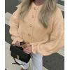 imagePRETTYGARDEN Womens Cropped Cardigans Trendy 2025 Ruffle Open Front Chunky Knit Sweater Oversized Button Down Fall ClothesKhaki