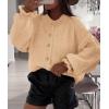 imagePRETTYGARDEN Womens Cropped Cardigans Trendy 2025 Ruffle Open Front Chunky Knit Sweater Oversized Button Down Fall ClothesKhaki