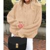 imagePRETTYGARDEN Womens Cropped Cardigans Trendy 2025 Ruffle Open Front Chunky Knit Sweater Oversized Button Down Fall ClothesKhaki