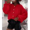 imagePRETTYGARDEN Womens Cropped Cardigans Trendy 2025 Ruffle Open Front Chunky Knit Sweater Oversized Button Down Fall ClothesRed
