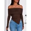 imagePRETTYGARDEN Womens Long Sleeve Shirts Off Shoulder Tops Going Out Slim Fitted Y2K Blouses 2025 Fall Fashion ClothesBrown
