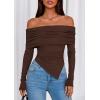 imagePRETTYGARDEN Womens Long Sleeve Shirts Off Shoulder Tops Going Out Slim Fitted Y2K Blouses 2025 Fall Fashion ClothesBrown