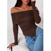imagePRETTYGARDEN Womens Long Sleeve Shirts Off Shoulder Tops Going Out Slim Fitted Y2K Blouses 2025 Fall Fashion ClothesBrown