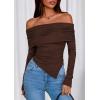 imagePRETTYGARDEN Womens Long Sleeve Shirts Off Shoulder Tops Going Out Slim Fitted Y2K Blouses 2025 Fall Fashion ClothesBrown