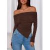 imagePRETTYGARDEN Womens Long Sleeve Shirts Off Shoulder Tops Going Out Slim Fitted Y2K Blouses 2025 Fall Fashion ClothesBrown