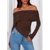 imagePRETTYGARDEN Womens Long Sleeve Shirts Off Shoulder Tops Going Out Slim Fitted Y2K Blouses 2025 Fall Fashion ClothesBrown