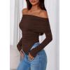 imagePRETTYGARDEN Womens Long Sleeve Shirts Off Shoulder Tops Going Out Slim Fitted Y2K Blouses 2025 Fall Fashion ClothesBrown